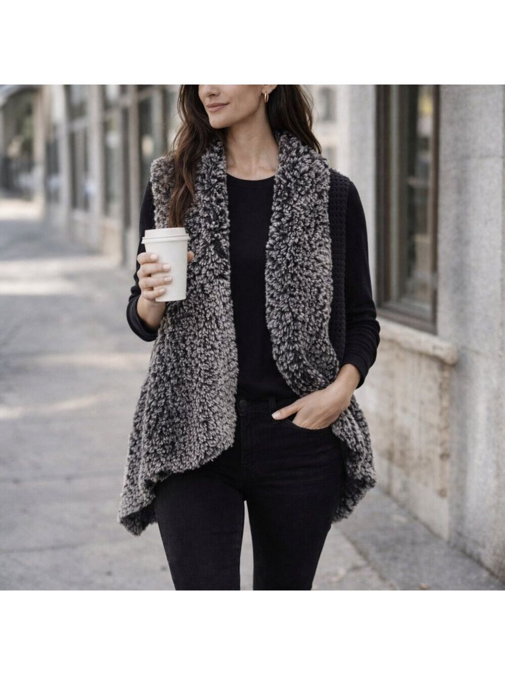 🖤 Bagatelle Faux Fur Knit Open Vest – Size XL